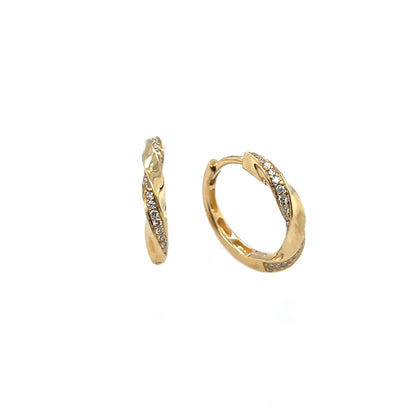18ct Yellow Gold Diamond Twist Hoop Earrings