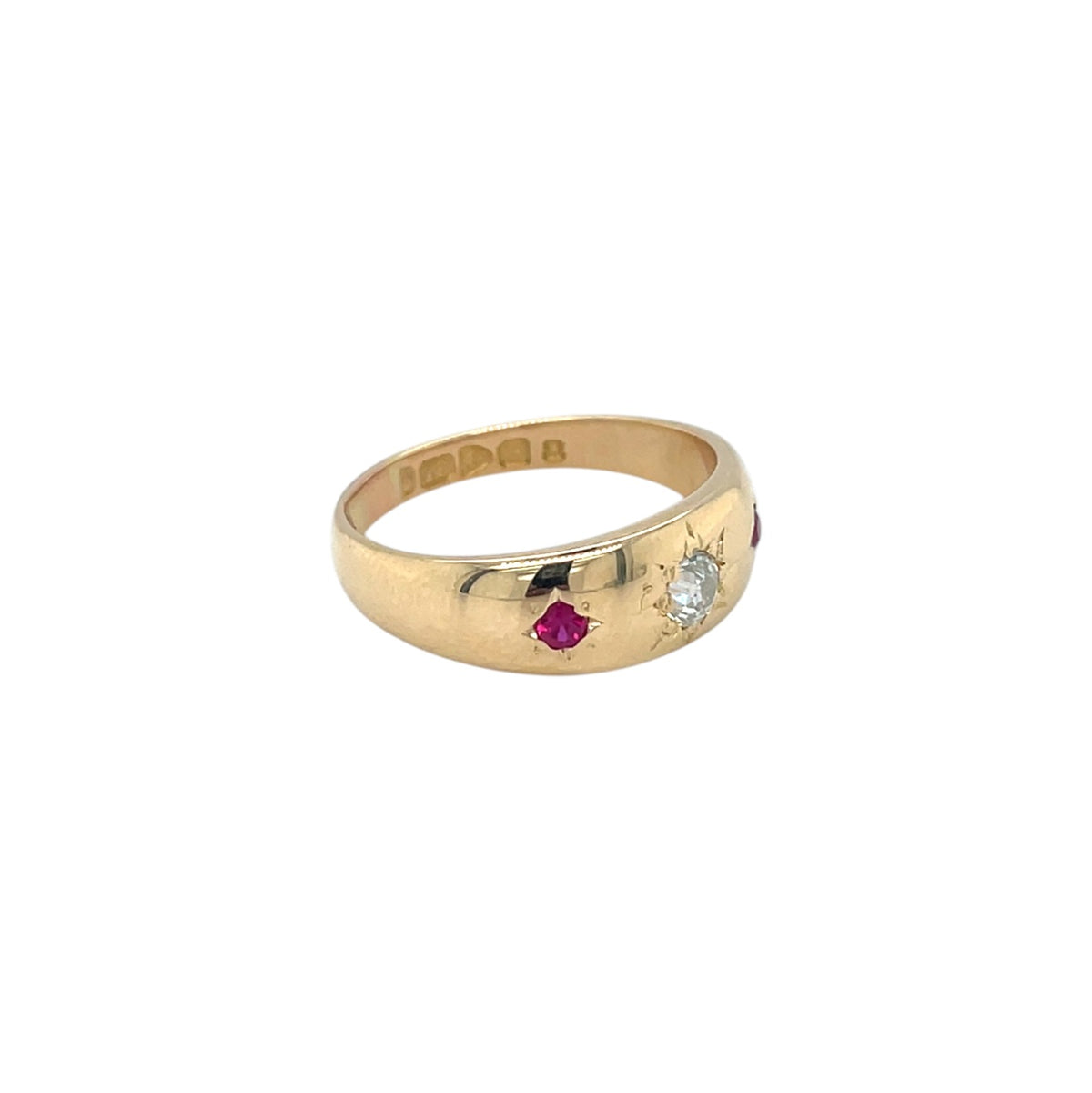 18ct Yellow Gold Ruby & Diamond Gypsy Ring (L)