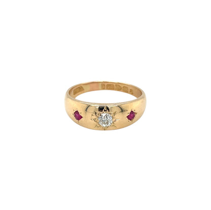 18ct Yellow Gold Ruby & Diamond Gypsy Ring (L)