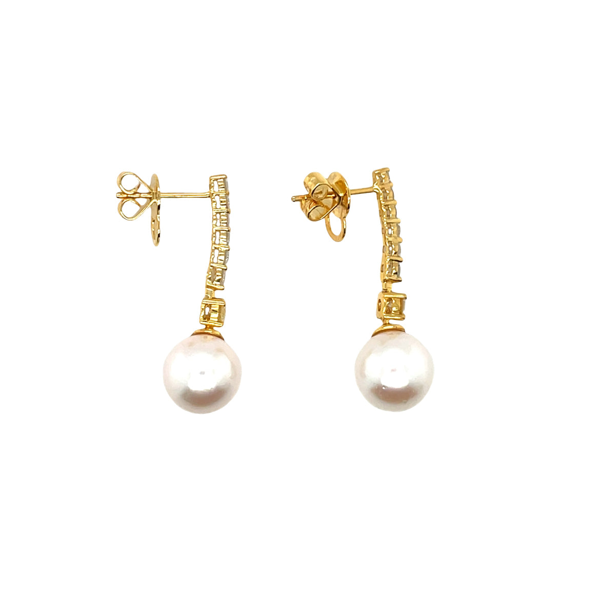 18ct Yellow Gold Diamond & Pearl Drop Earrings