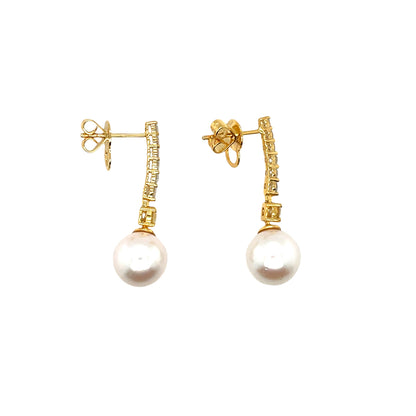 18ct Yellow Gold Diamond & Pearl Drop Earrings