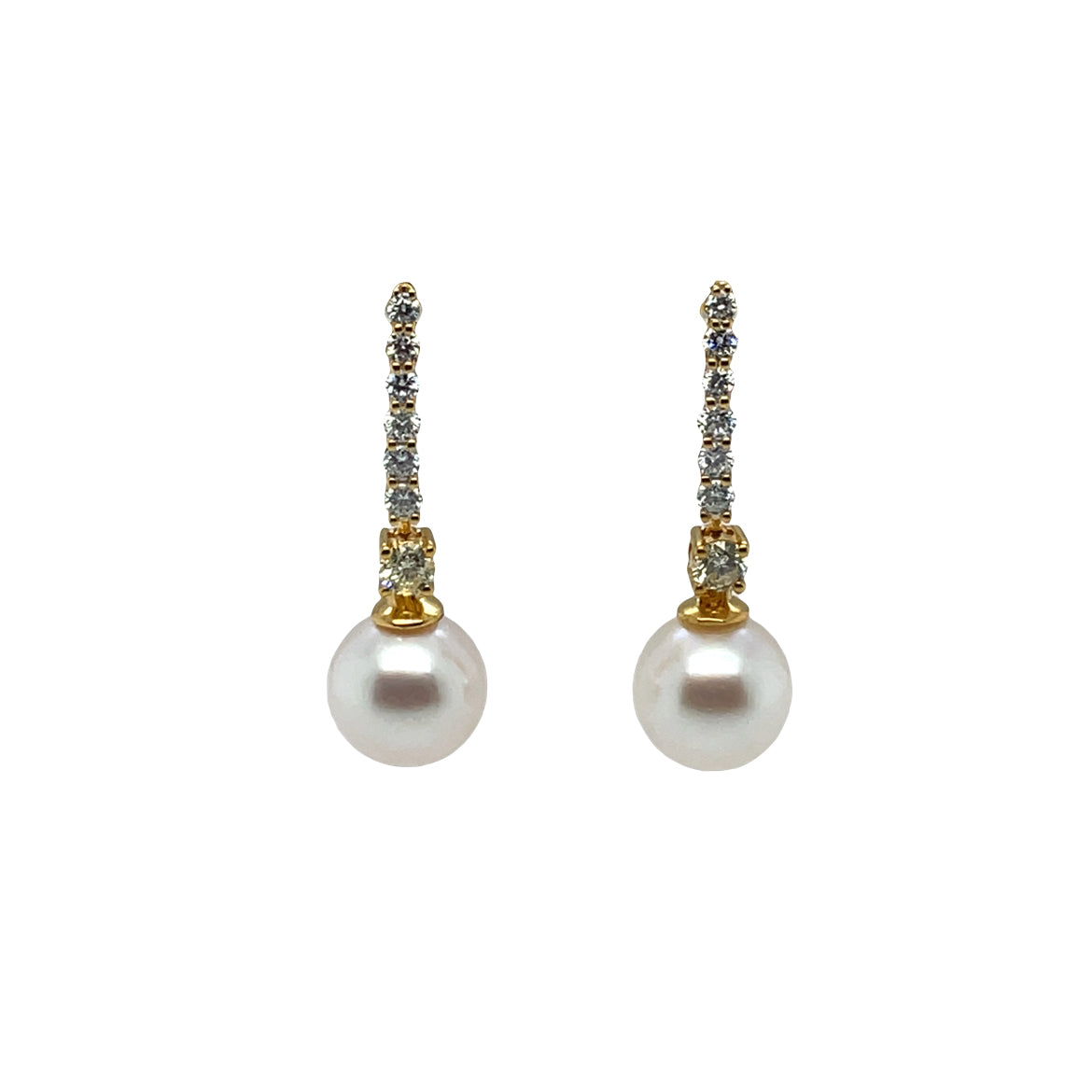 18ct Yellow Gold Diamond & Pearl Drop Earrings