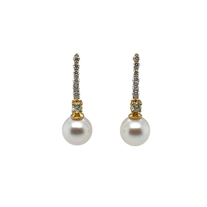 18ct Yellow Gold Diamond & Pearl Drop Earrings