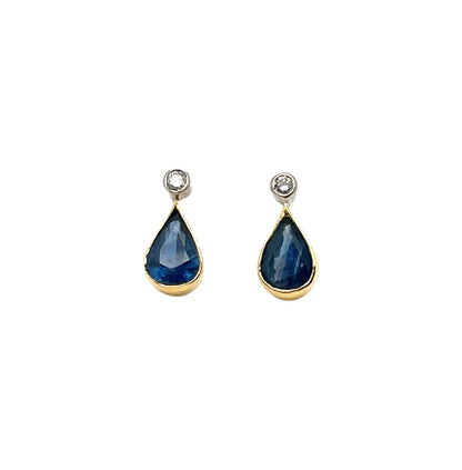 18ct Yellow Gold Sapphire & Diamond Stud Drops