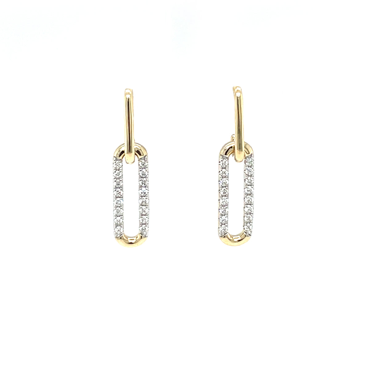 9ct Yellow Gold Oblong Diamond Drop Earrings