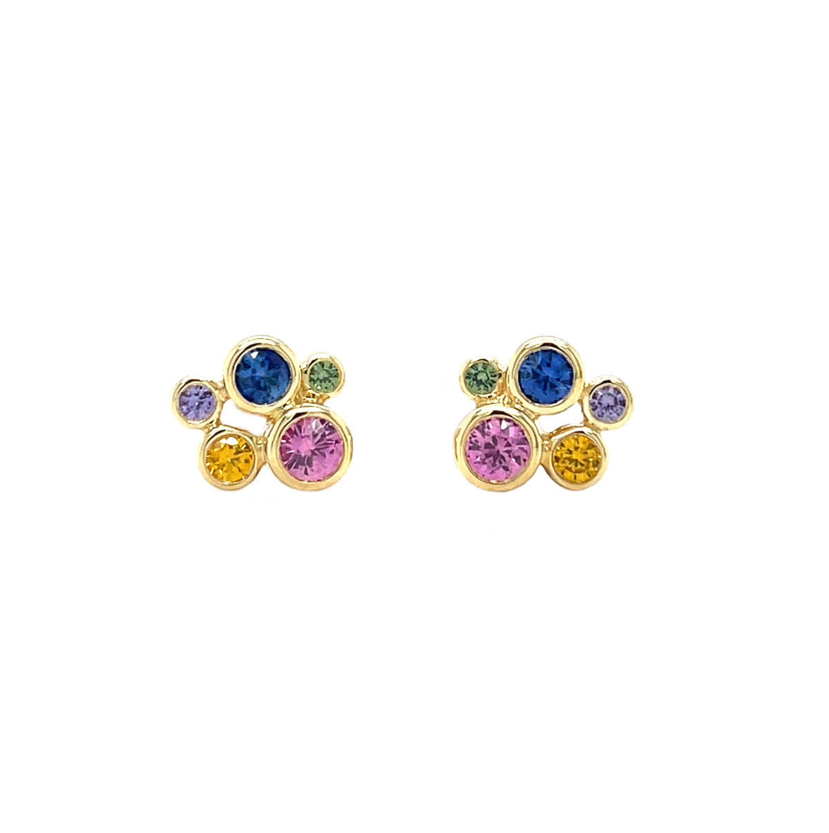 18ct Yellow Gold Fancy Sapphire Cluster Stud Earrings