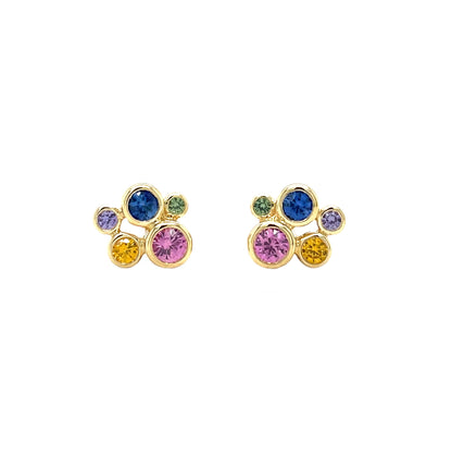 18ct Yellow Gold Fancy Sapphire Cluster Stud Earrings