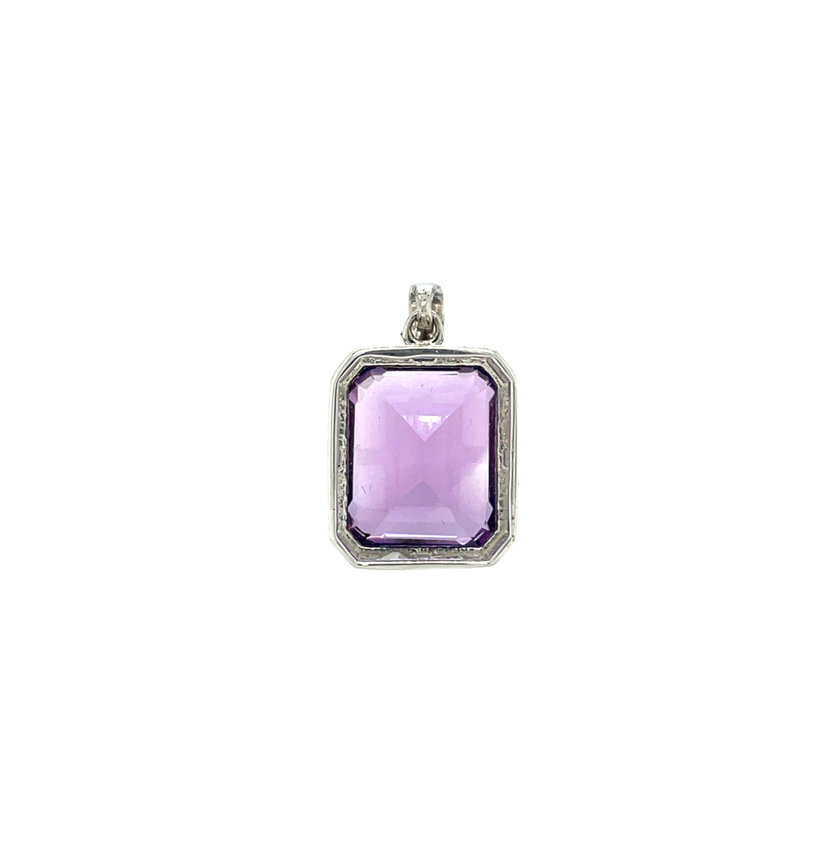 9ct White Gold Octagonal Amethyst Rubover Pendant