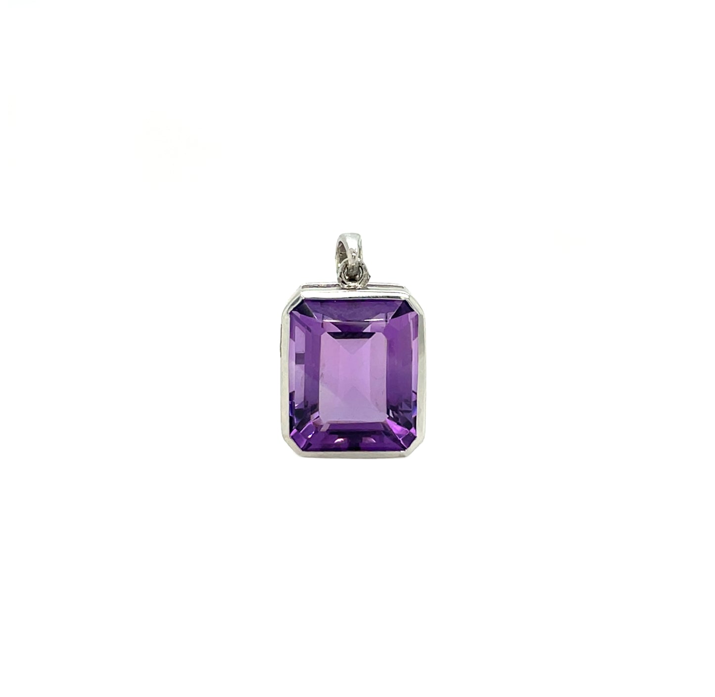 9ct White Gold Octagonal Amethyst Rubover Pendant