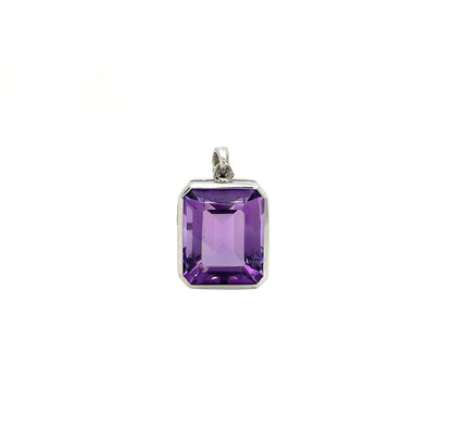 9ct White Gold Octagonal Amethyst Rubover Pendant