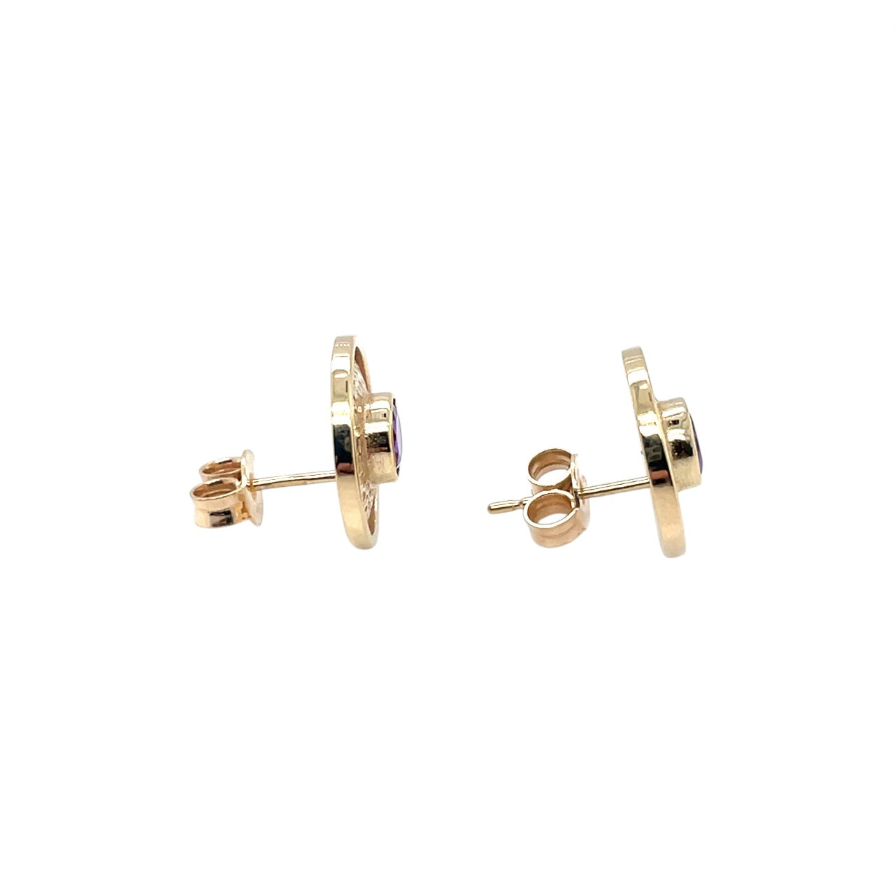 9ct Yellow Gold Amethyst Stud Earrings