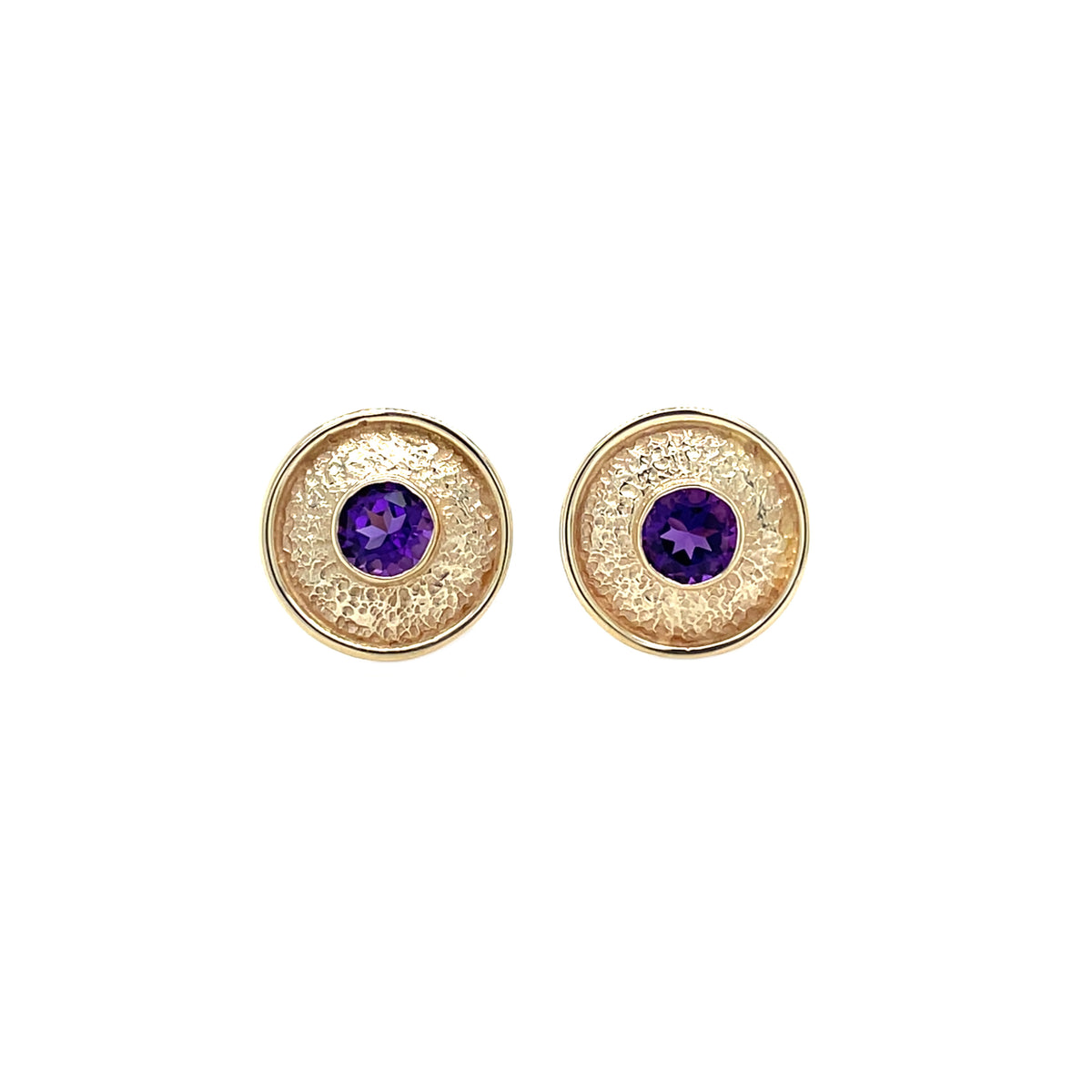 9ct Yellow Gold Amethyst Stud Earrings