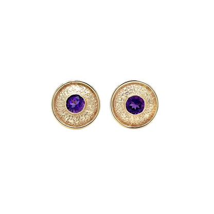 9ct Yellow Gold Amethyst Stud Earrings