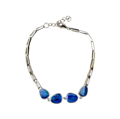 Silver Freeform Opal Doublet Bracelet (7-8")