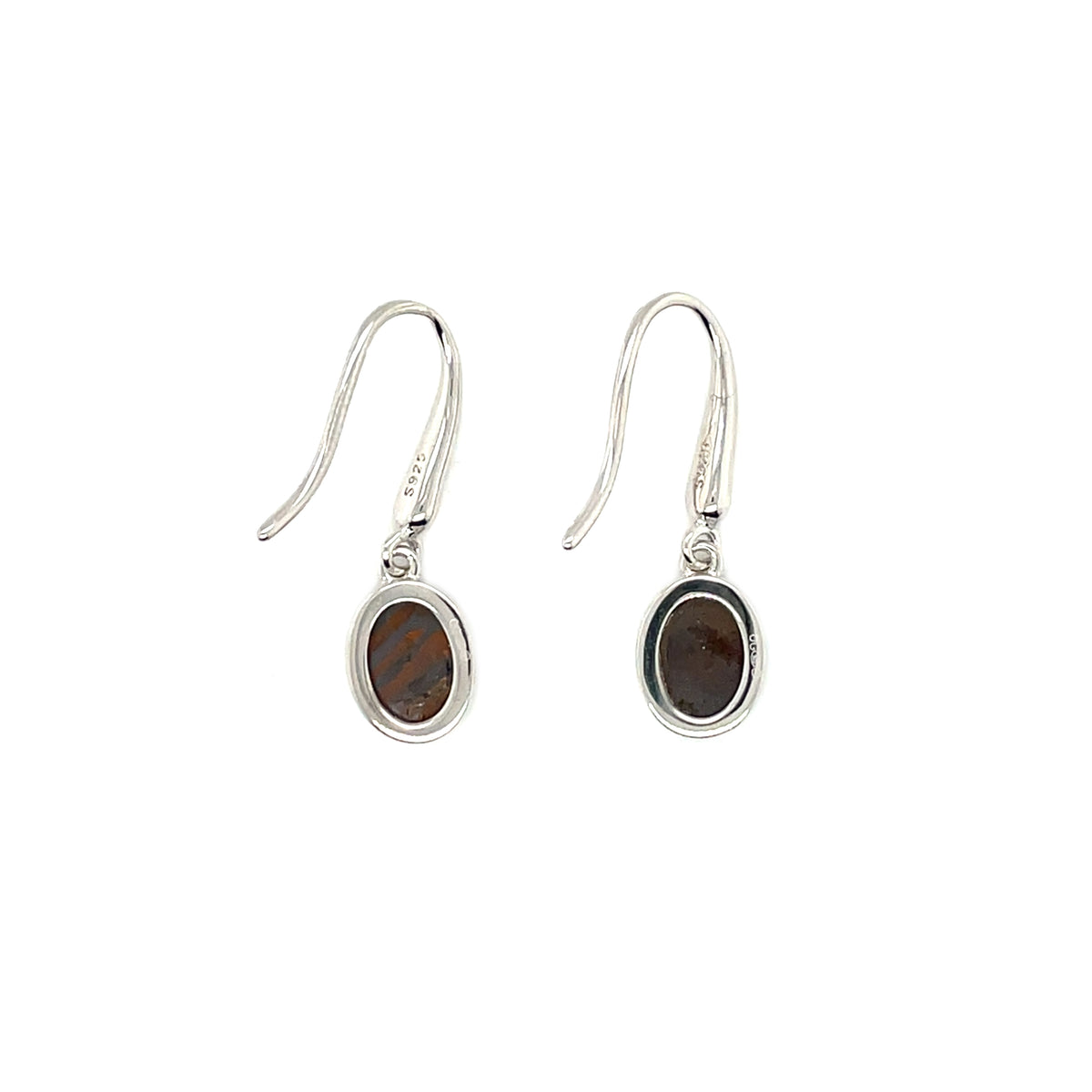 Silver Oval Opal Doublet Drop Earrings