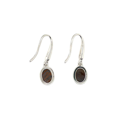Silver Oval Opal Doublet Drop Earrings