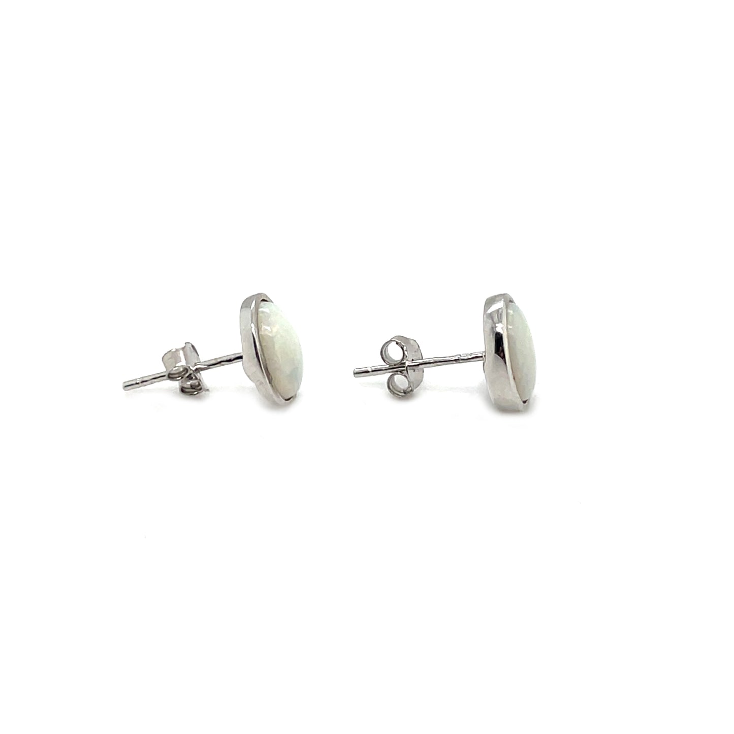 Silver Oval Solid Opal Stud Earrings