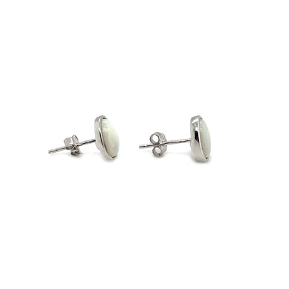 Silver Oval Solid Opal Stud Earrings
