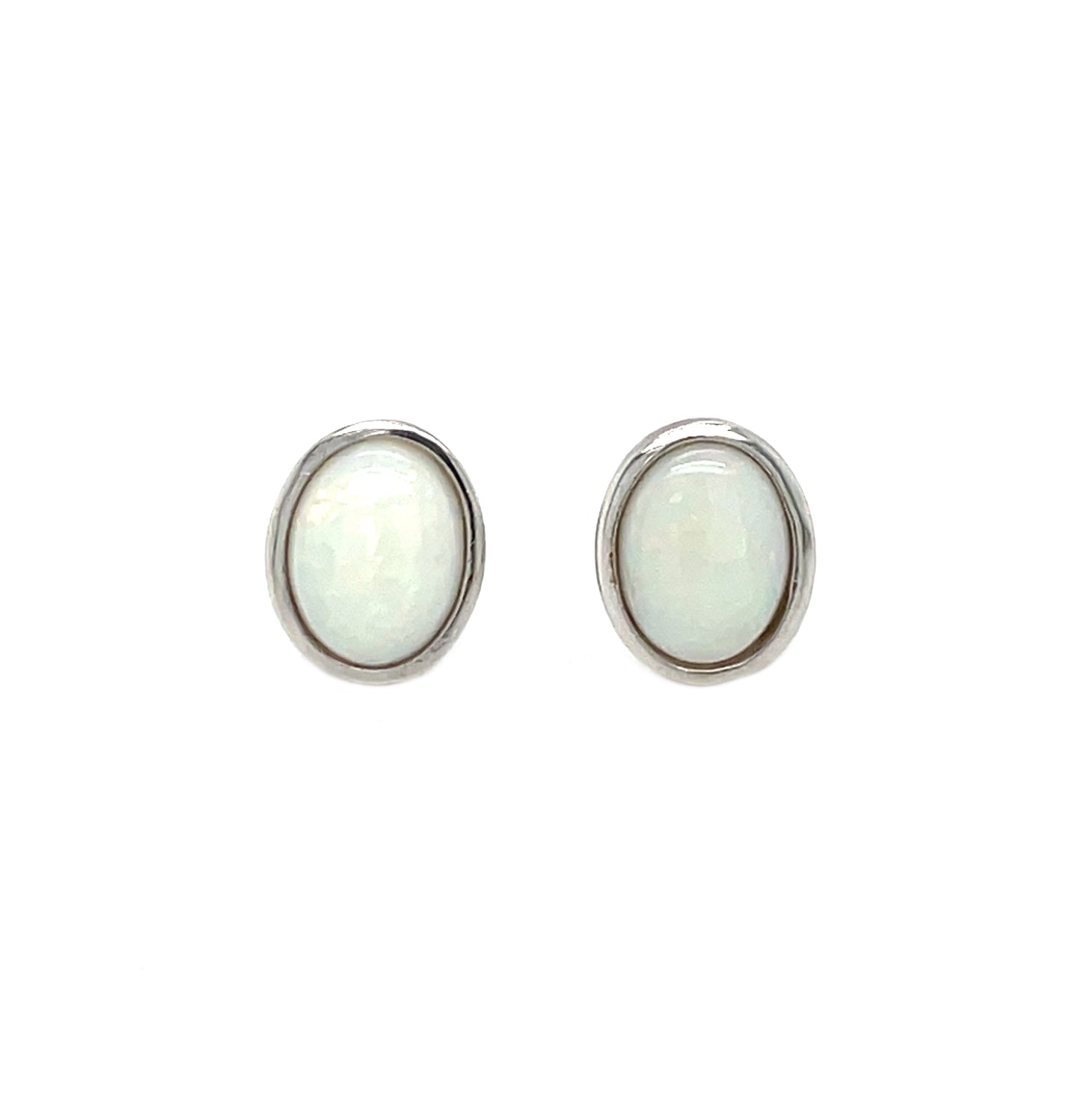 Silver Oval Solid Opal Stud Earrings