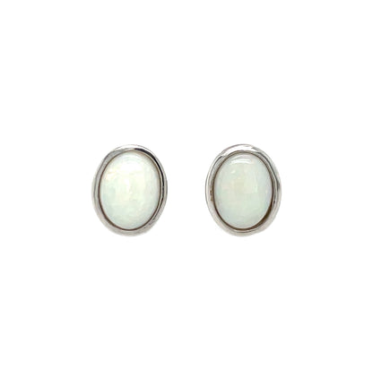 Silver Oval Solid Opal Stud Earrings