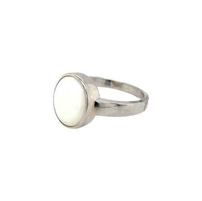 Silver Oval Solid Opal Ring (Q)