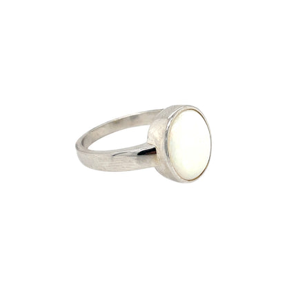 Silver Oval Solid Opal Ring (Q)