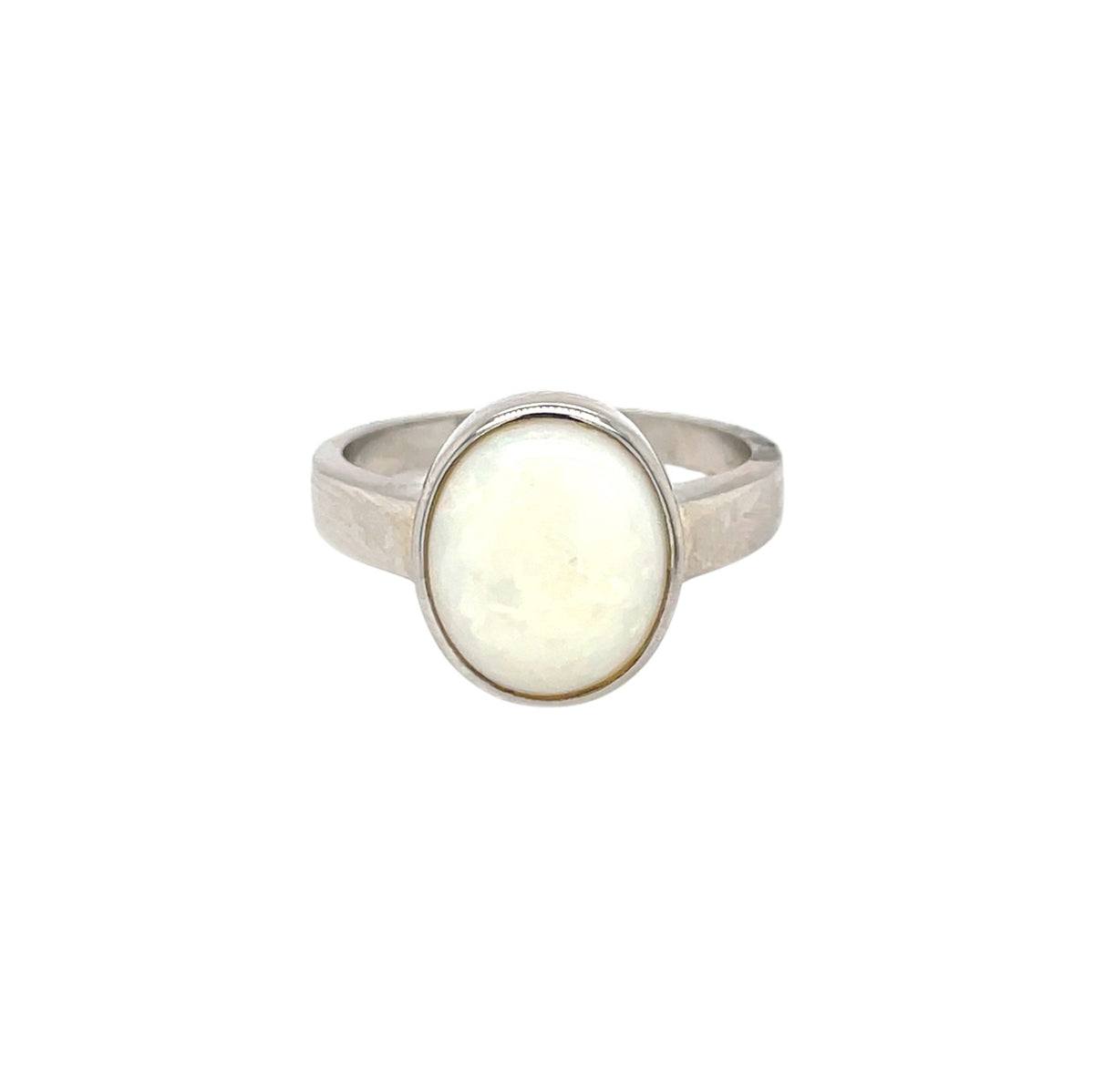 Silver Oval Solid Opal Ring (Q)