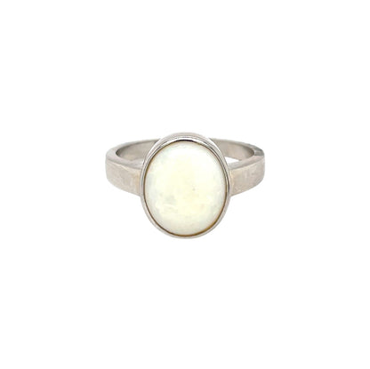 Silver Oval Solid Opal Ring (Q)