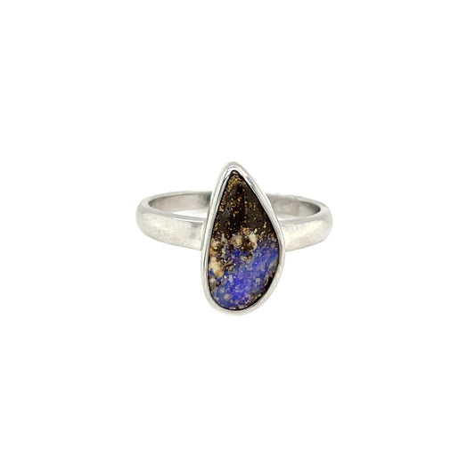 Silver Queensland Boulder Opal Ring (P)