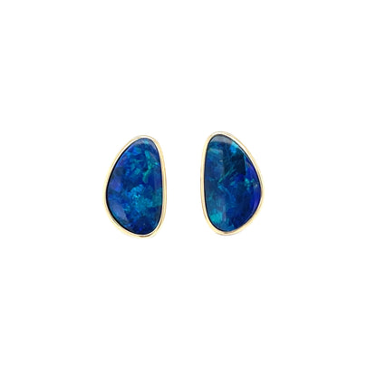 9ct Yellow Gold Freeform Opal Doublet Stud Earrings