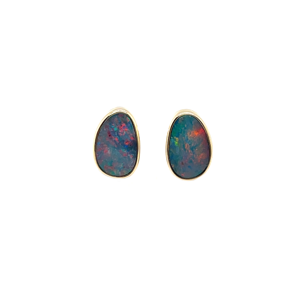 9ct Yellow Gold Freeform Doublet Opal Stud Earrings