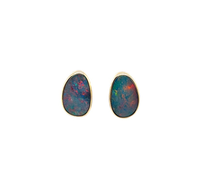 9ct Yellow Gold Freeform Doublet Opal Stud Earrings