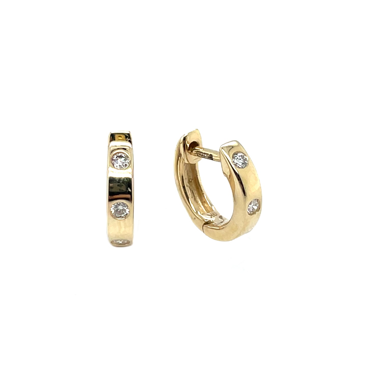 9ct Yellow Gold Diamond Huggie Hoop Earrings