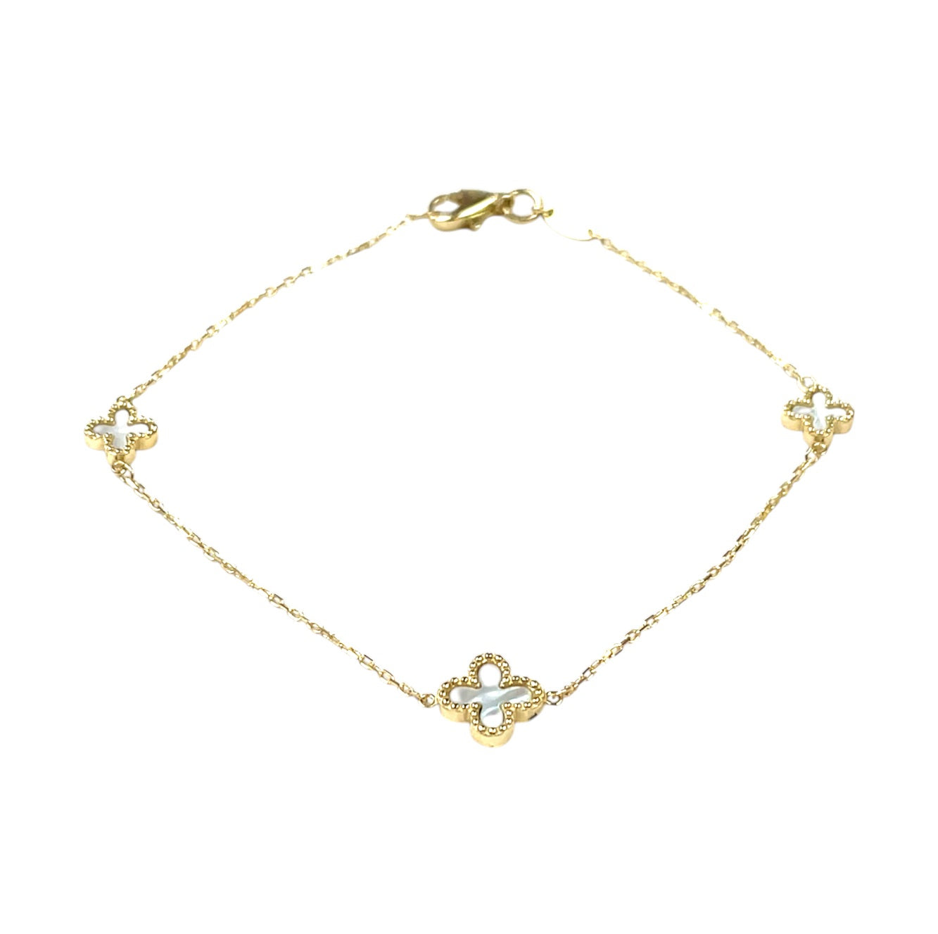 9ct Yellow Gold Mother of Pearl Flower Bracelet (7.5")