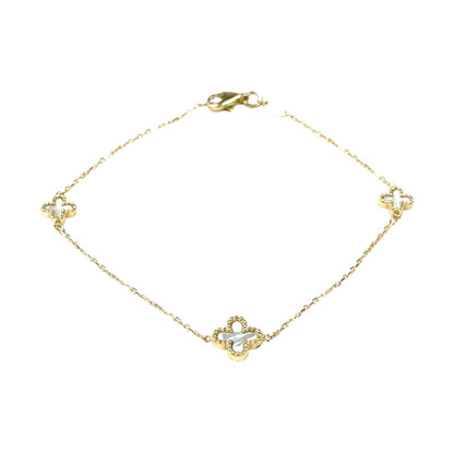 9ct Yellow Gold Mother of Pearl Flower Bracelet (7.5")