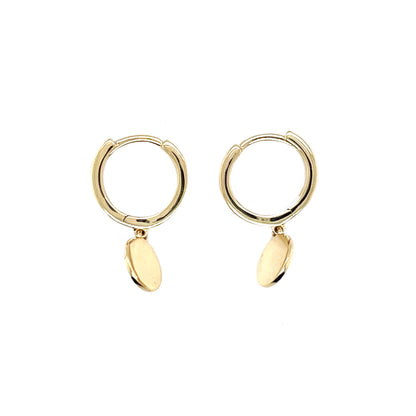 9ct Yellow Gold Hinged Hoop & Polished Disc Drops Earrings