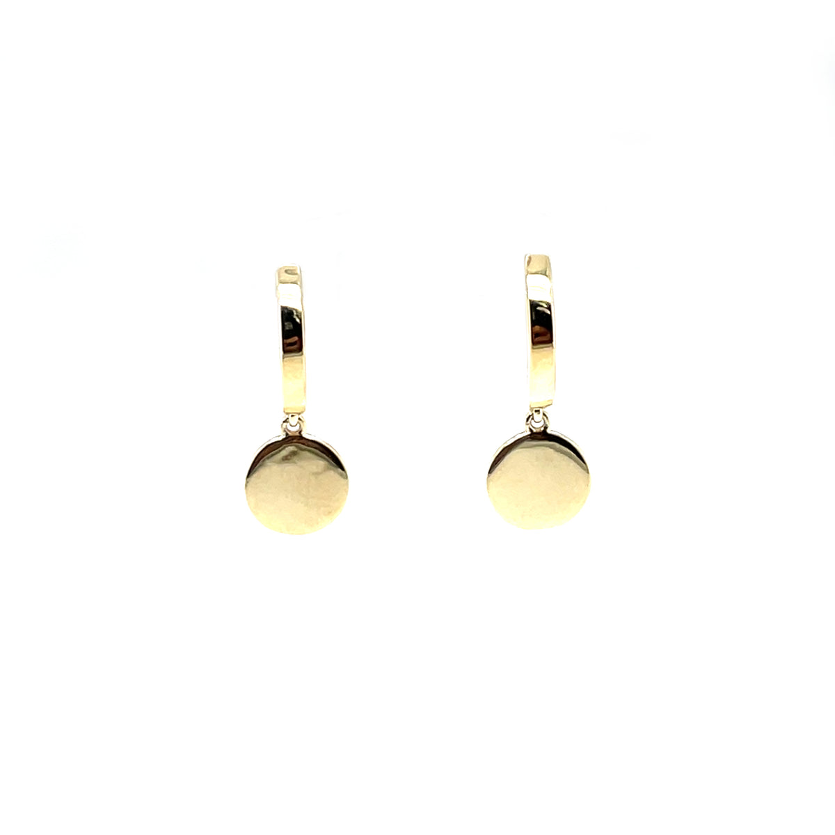 9ct Yellow Gold Hinged Hoop & Polished Disc Drops Earrings