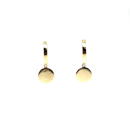 9ct Yellow Gold Hinged Hoop & Polished Disc Drops Earrings