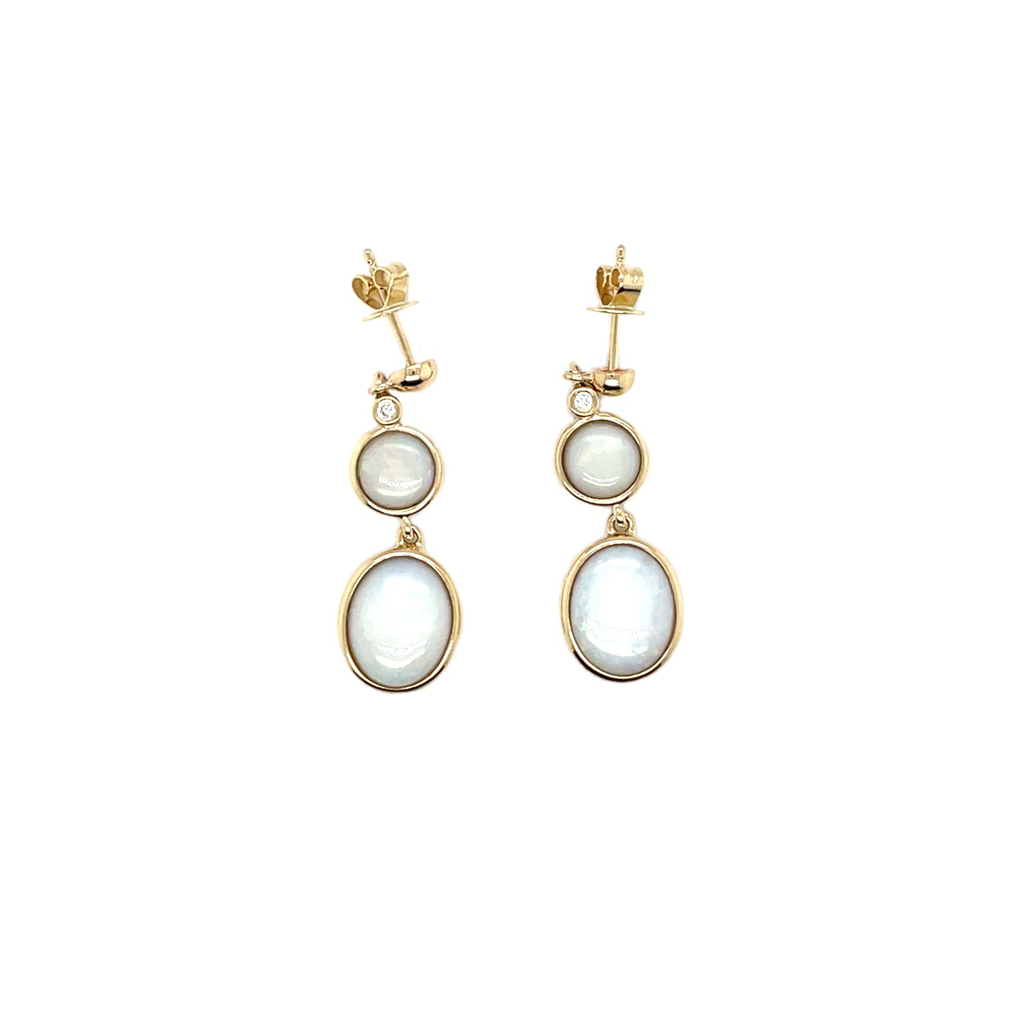 9ct Yellow Gold Double Opal & Diamond Drop Earrings