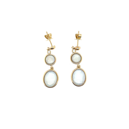 9ct Yellow Gold Double Opal & Diamond Drop Earrings