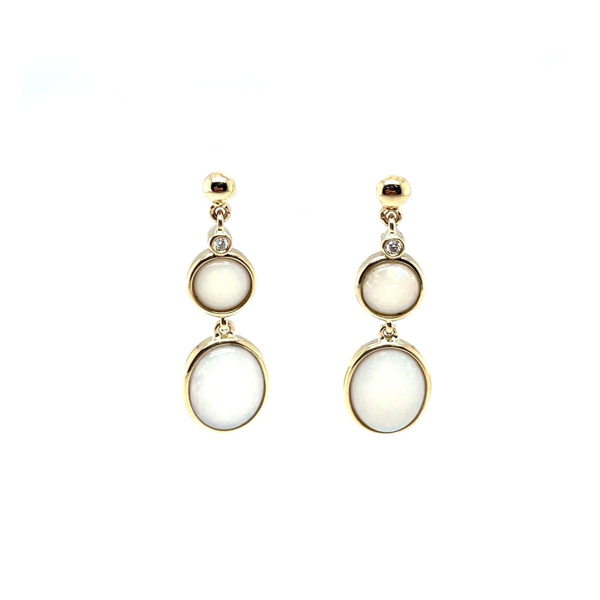 9ct Yellow Gold Double Opal & Diamond Drop Earrings