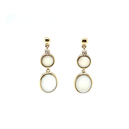 9ct Yellow Gold Double Opal & Diamond Drop Earrings