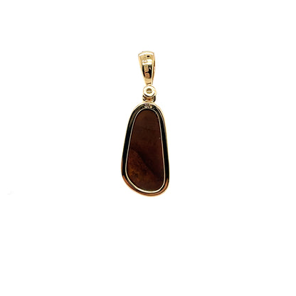 9ct Yellow Gold Freeform Opal Doublet & Diamond Pendant
