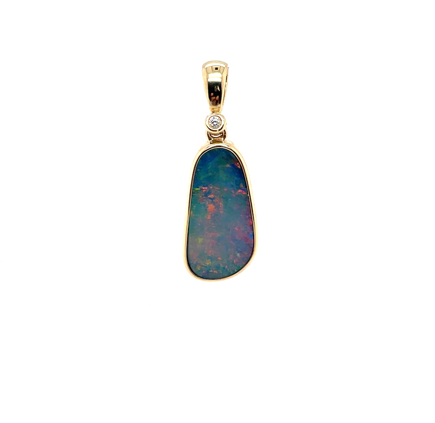 9ct Yellow Gold Freeform Opal Doublet & Diamond Pendant