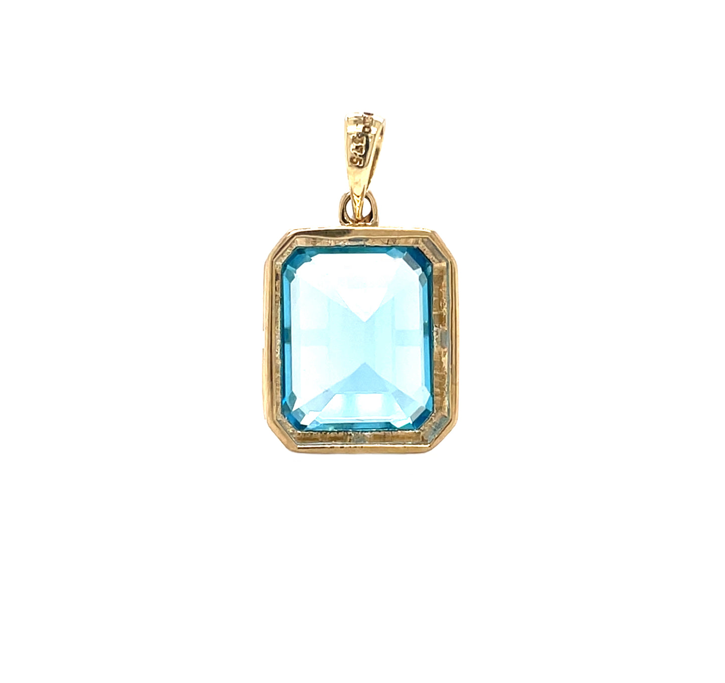 9ct Yellow Gold Octagonal Swiss Blue Topaz Rubover Pendant