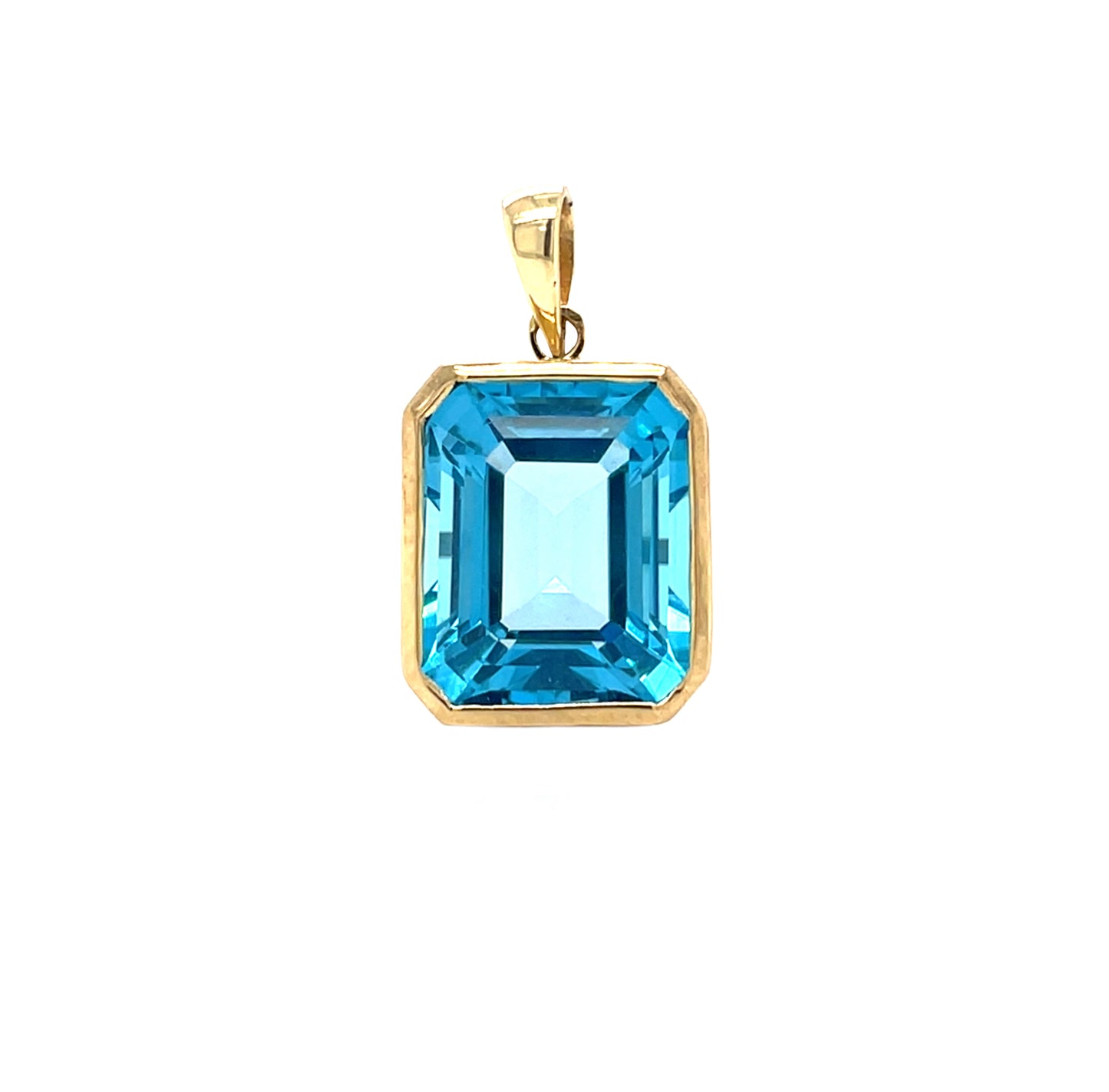 9ct Yellow Gold Octagonal Swiss Blue Topaz Rubover Pendant