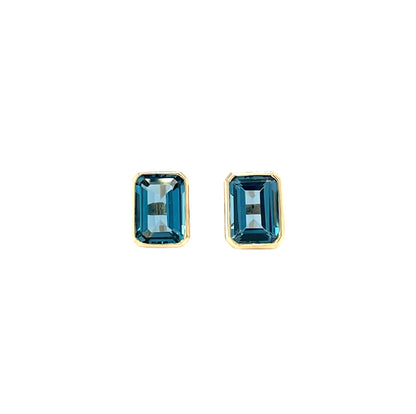 9ct Yellow Gold London Blue Topaz Stud Earrings