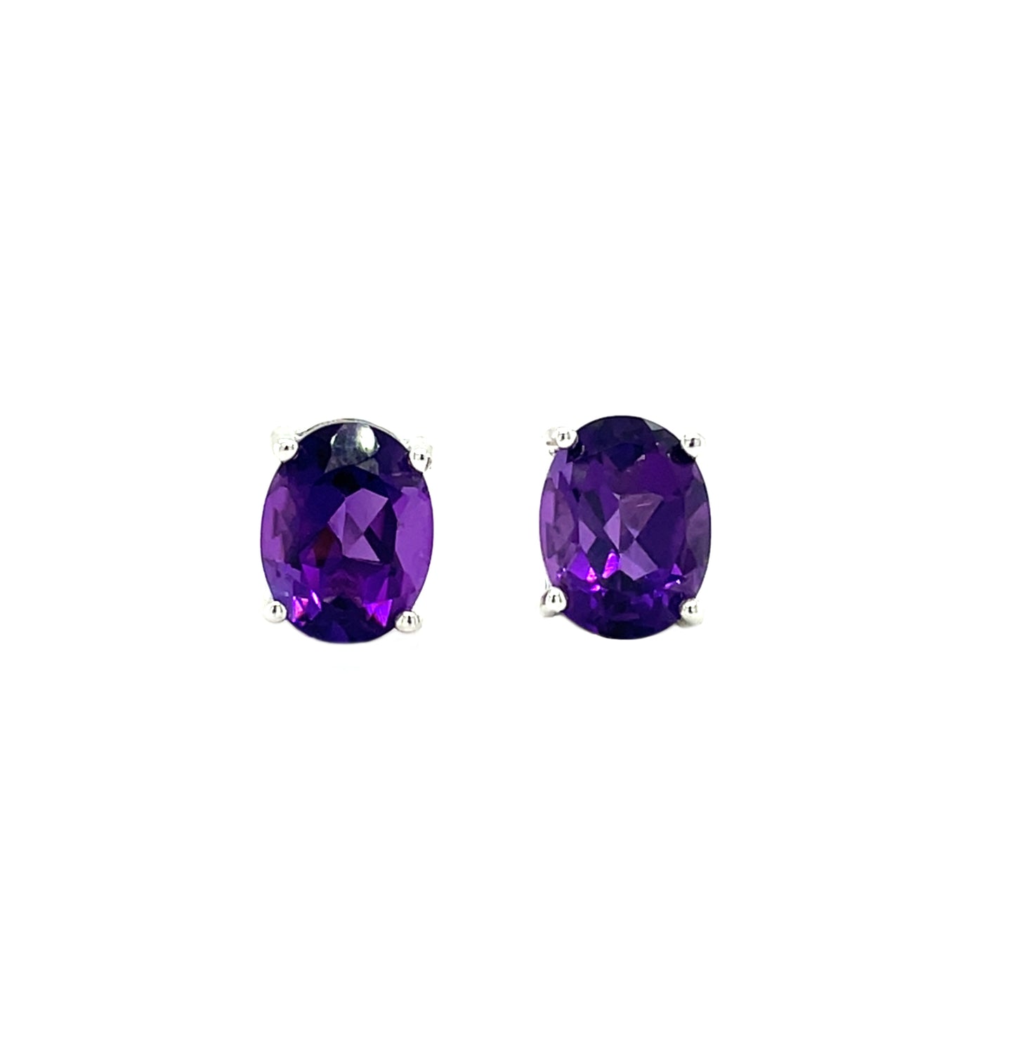 9ct White Gold Oval Amethyst Stud Earrings