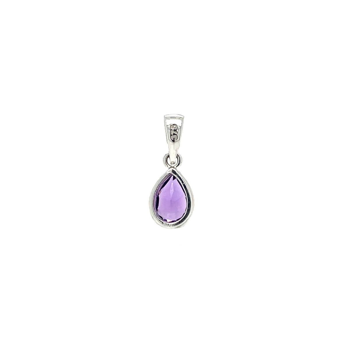 9ct White Gold Pear-Shaped Amethyst Rubover Pendant