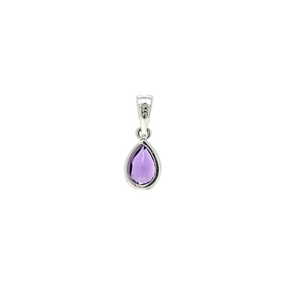 9ct White Gold Pear-Shaped Amethyst Rubover Pendant